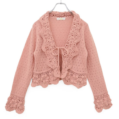 【極美品】ピンクハウス★お花モチーフ♪透かし編みカーディガン はおりもの ピンク系 z23308