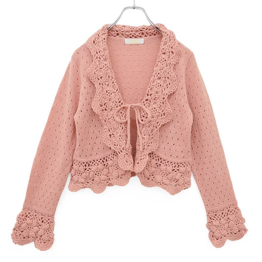 【極美品】ピンクハウス★お花モチーフ♪透かし編みカーディガン はおりもの ピンク系 z23308