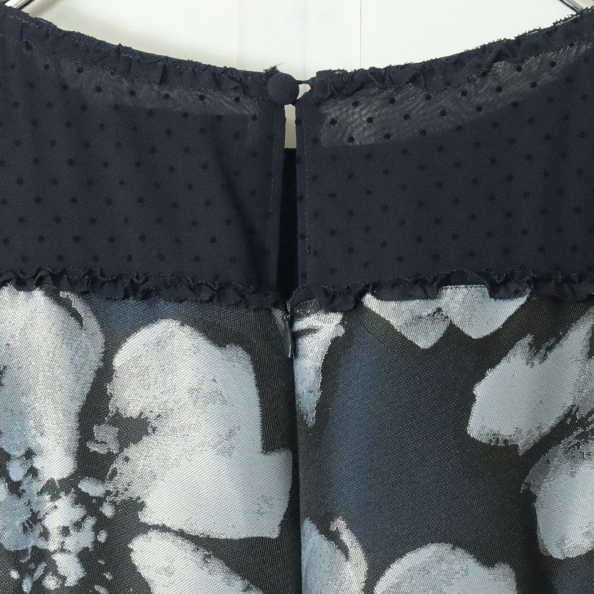 【極美品】INGEBORG インゲボルグ★エレガント 花柄ワンピース 3(M/9号) ネイビー ドットレース フレア  ＊z11337