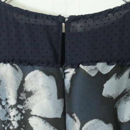 【極美品】INGEBORG インゲボルグ★エレガント 花柄ワンピース 3(M/9号) ネイビー ドットレース フレア  ＊z11337
