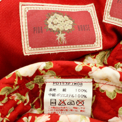 ピンクハウス★花柄刺しゅう&ワッペン♪中綿ブルゾン 赤系 前開き 裏キルティング 厚手 z23478