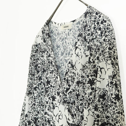 【美品】インゲボルグ★カシュクールブラウス&フレアスカート　二点セット！ サイズ9 黒×白系 花柄 z11747