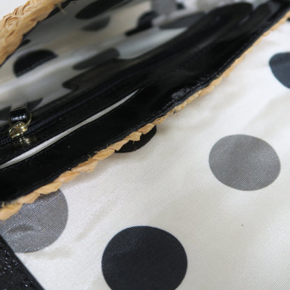 【美品】ケイトスペード Kate Spade ★大人可愛い！リボン付ラフィア ショルダー クラッチバッグ＊ba340