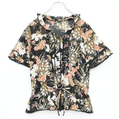 インゲボルグ★シアーな花柄ブラウス＆ティアードスカート 上下セット サイズ9 黒系 z23383