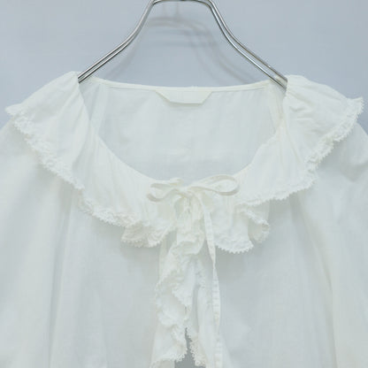 【美品】ピンクハウス★たっぷりフリル♪キュートな半袖ローンブラウス ボレロ風 白系 2023年製 無地 z23569