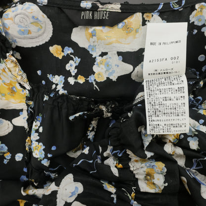 【美品】ピンクハウス★フラワーゼリーpt♪ミディ丈ローンワンピース 黒系  2025年 薄手 z23388