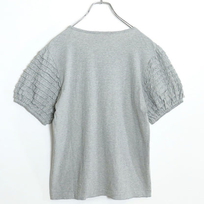 【美品】ピンクハウス★袖段々フリル♪半袖カットソー Tシャツ 大きいサイズL ライトグレー系 ふんわり袖♪無地 z18411