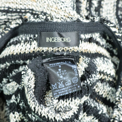 インゲボルグ INGEBORG★羽織ジャケット メリヤス編み ボーダー ティアード風 サイズ9 黒×白系 z22253