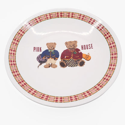 【美品】ピンクハウス★2枚セット♪皿 プレート 陶器 白系 くま&オリジナルチェック柄 食器 so417