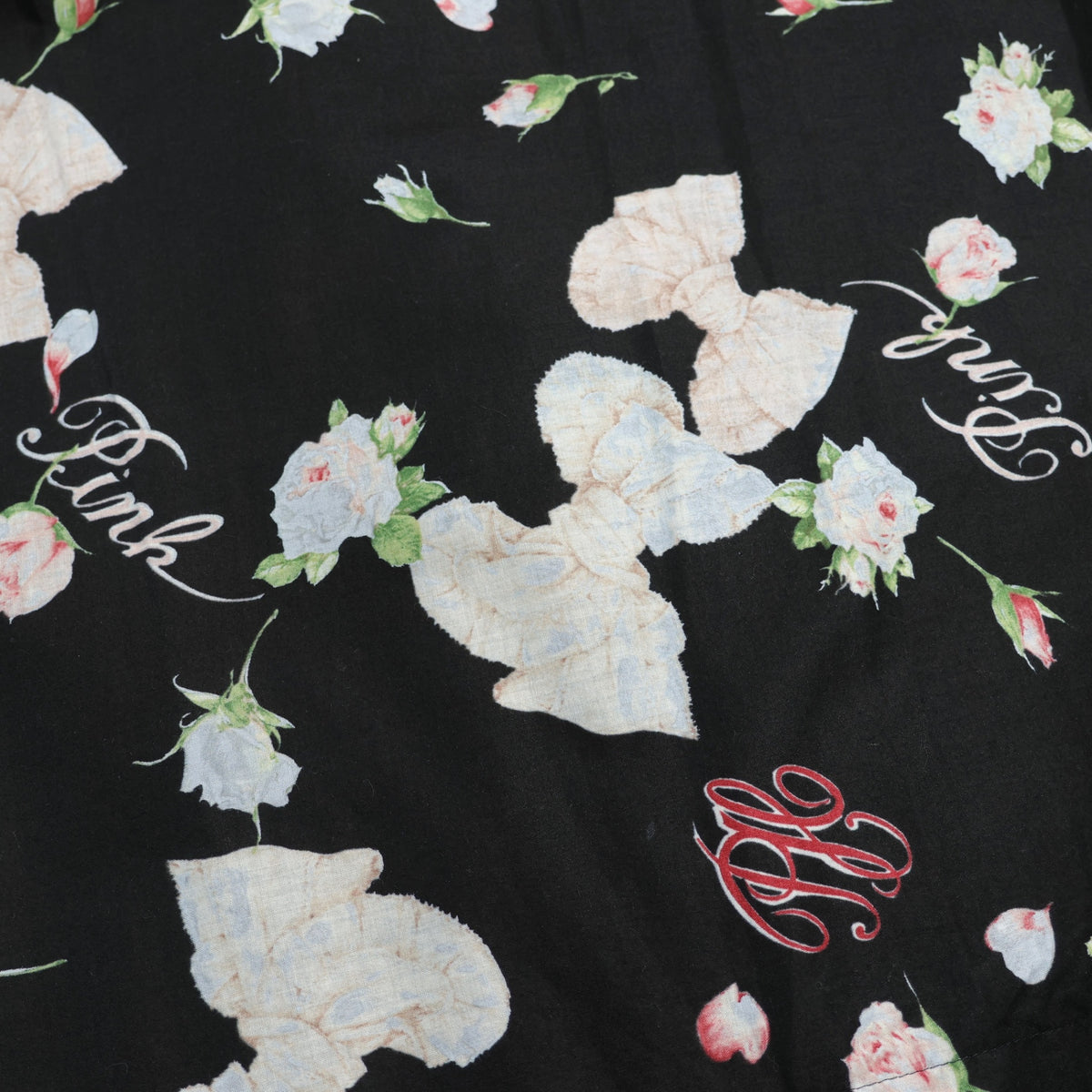 【美品】ピンクハウス★リボン&薔薇pt♪ローンギャザースカート 黒系 段々フリルがちら見え♪薄手 z22519