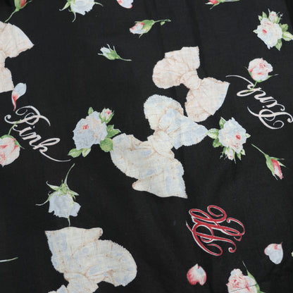 【美品】ピンクハウス★リボン&薔薇pt♪ローンギャザースカート 黒系 段々フリルがちら見え♪薄手 z22519