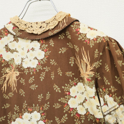 ベビーピンクハウス★いぬい薔薇ブーケpt♪半袖ワンピース ブラウン系 親子コーデに♪z23289