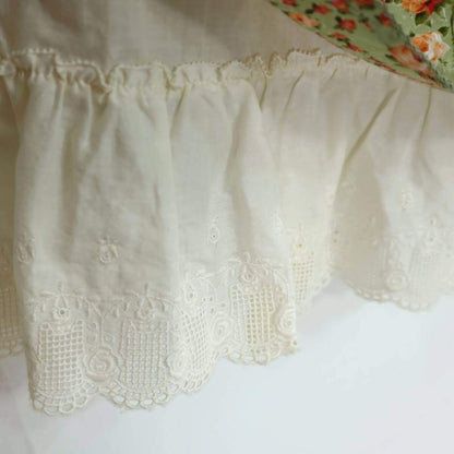 【美品】ピンクハウス★アンティーク調♪薔薇格子柄 ギャザースカート リボン＆レース使い ミントグリーン系＊z20034