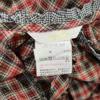 【美品】ピンクハウス★オリチェ&ギンガムptパッチワーク♪ジャンパースカート 前開き はしごレース&リボン ギンガムフリル z23294