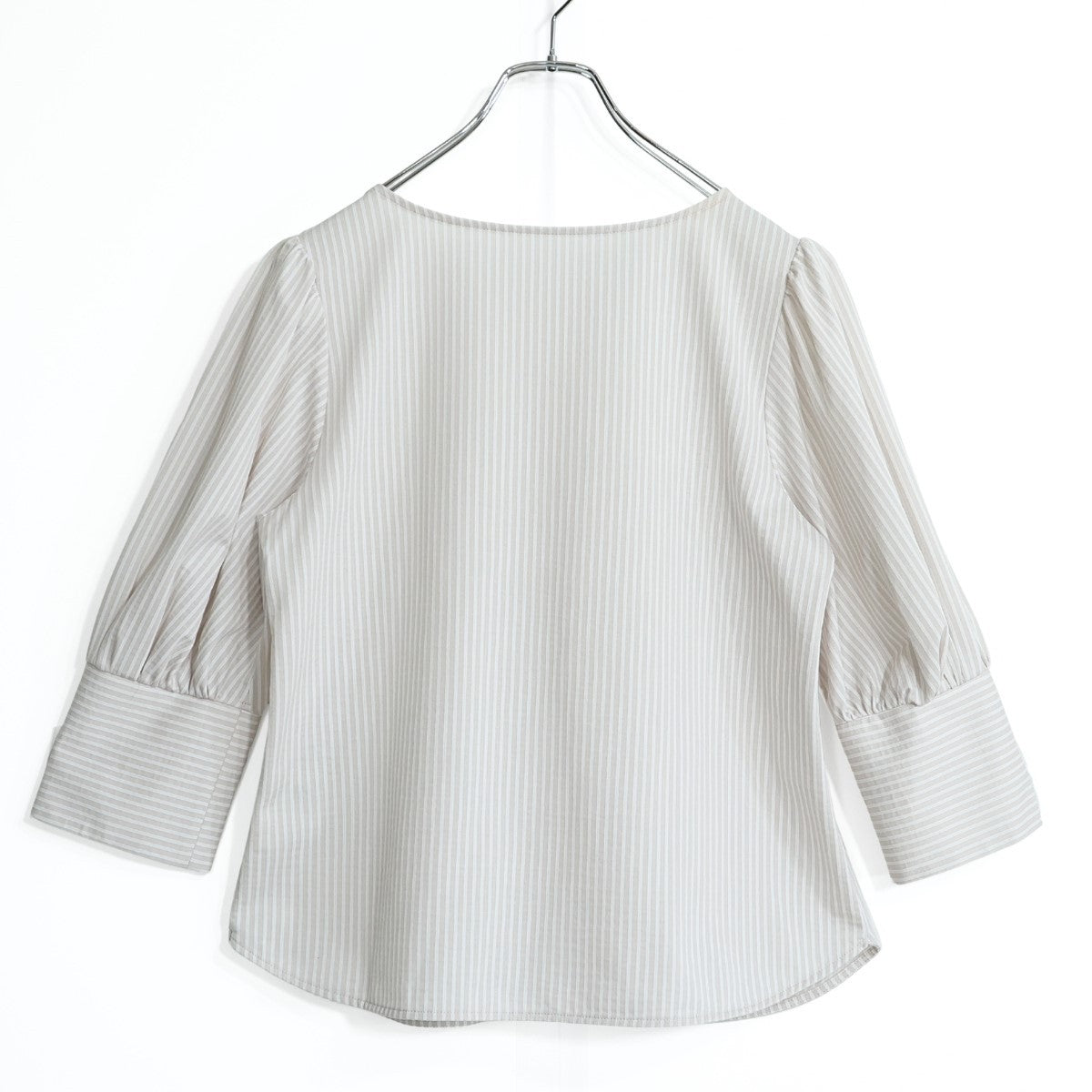 【美品】ロペ★上品なシルエット♪ ストライプブラウス 七分袖 サイズ38 ベージュ系 z22119
