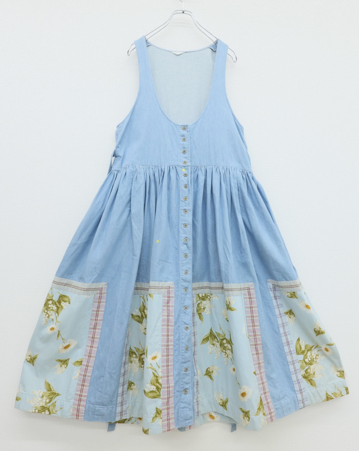ピンクハウス★主役級♪すずらん柄パッチワーク♪ デニム 雛菊 前開き ジャンパースカート 水色系 z23503