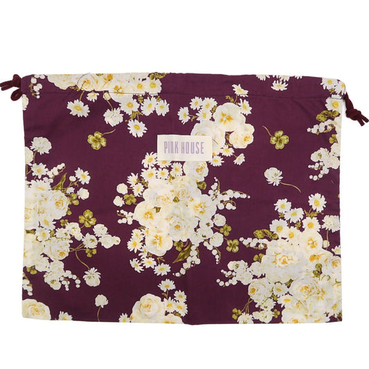 【極美品】ピンクハウス★華やか！ホワイトワルツ 鈴蘭・薔薇のブーケ 巾着 ボルドー系 ＊ba203