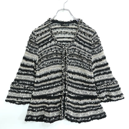 インゲボルグ INGEBORG★羽織ジャケット メリヤス編み ボーダー ティアード風 サイズ9 黒×白系 z22253