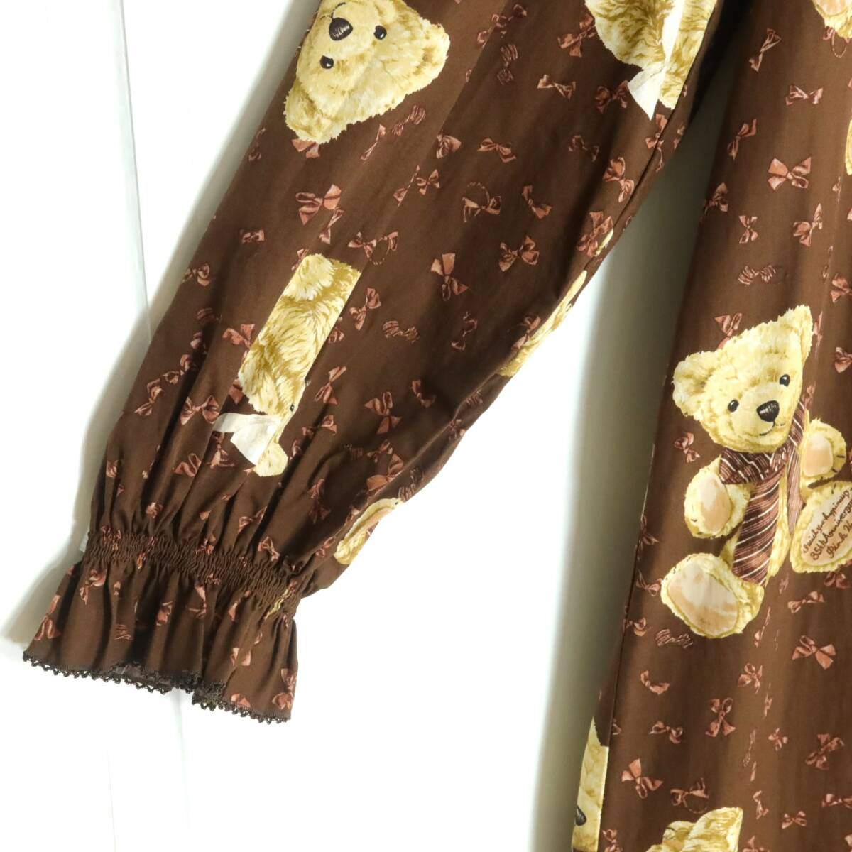 【美品！】ピンクハウス★希少！チョコレートビターリボンズベアpt♪ワンピース 綿ローン 茶系 フリル♪薄手 ＊z19268