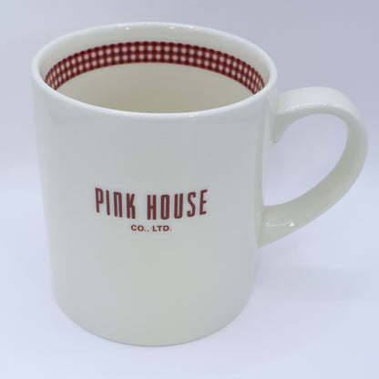 ピンクハウス★チェック柄マグカップ ロゴ入 陶器 コップ  ギンガムチェック アイボリー系 so402