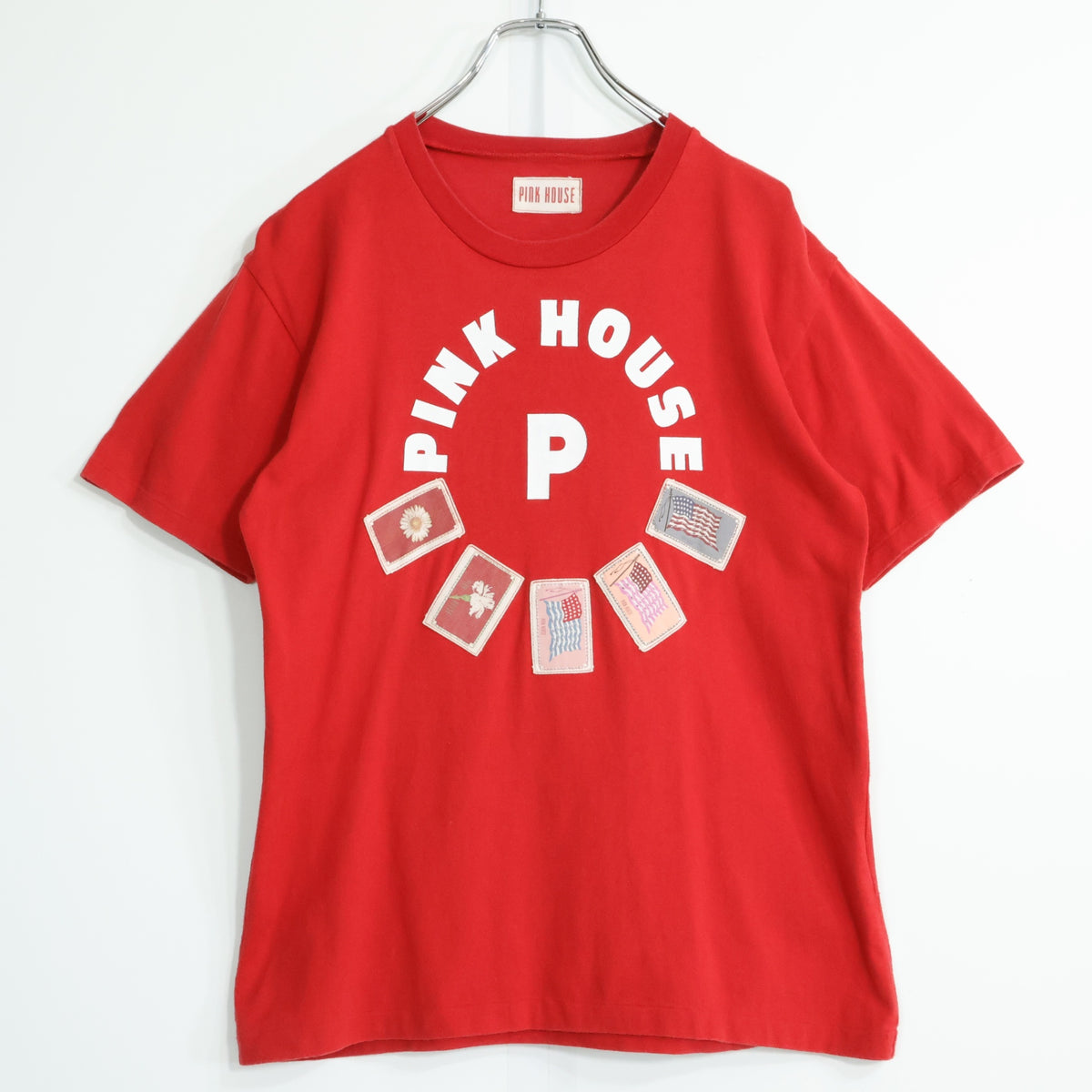 ピンクハウス★フラッグ柄ワッペンとロゴプリントが可愛い♪ 半袖カットソー Tシャツ 赤系 z22120