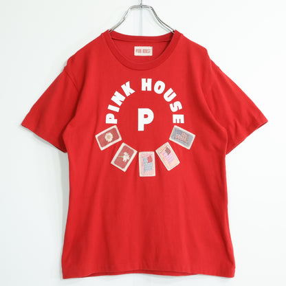 ピンクハウス★フラッグ柄ワッペンとロゴプリントが可愛い♪ 半袖カットソー Tシャツ 赤系 z22120
