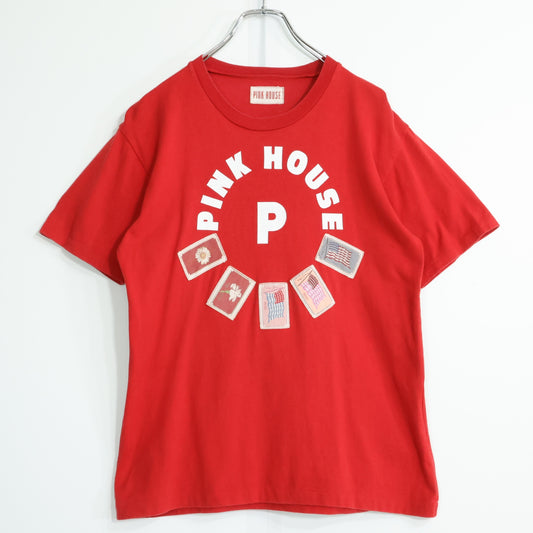 ピンクハウス★フラッグ柄ワッペンとロゴプリントが可愛い♪ 半袖カットソー Tシャツ 赤系 z22120