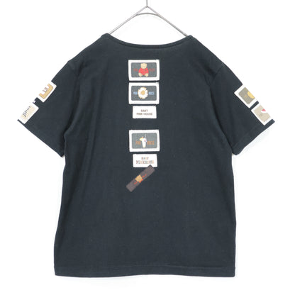 ベビーピンクハウス★ワッペンいっぱい♪半袖Tシャツ 前ポケット キューピー ぬいぐるみクマ ウサギ パフェ サイズL 黒系 z21892
