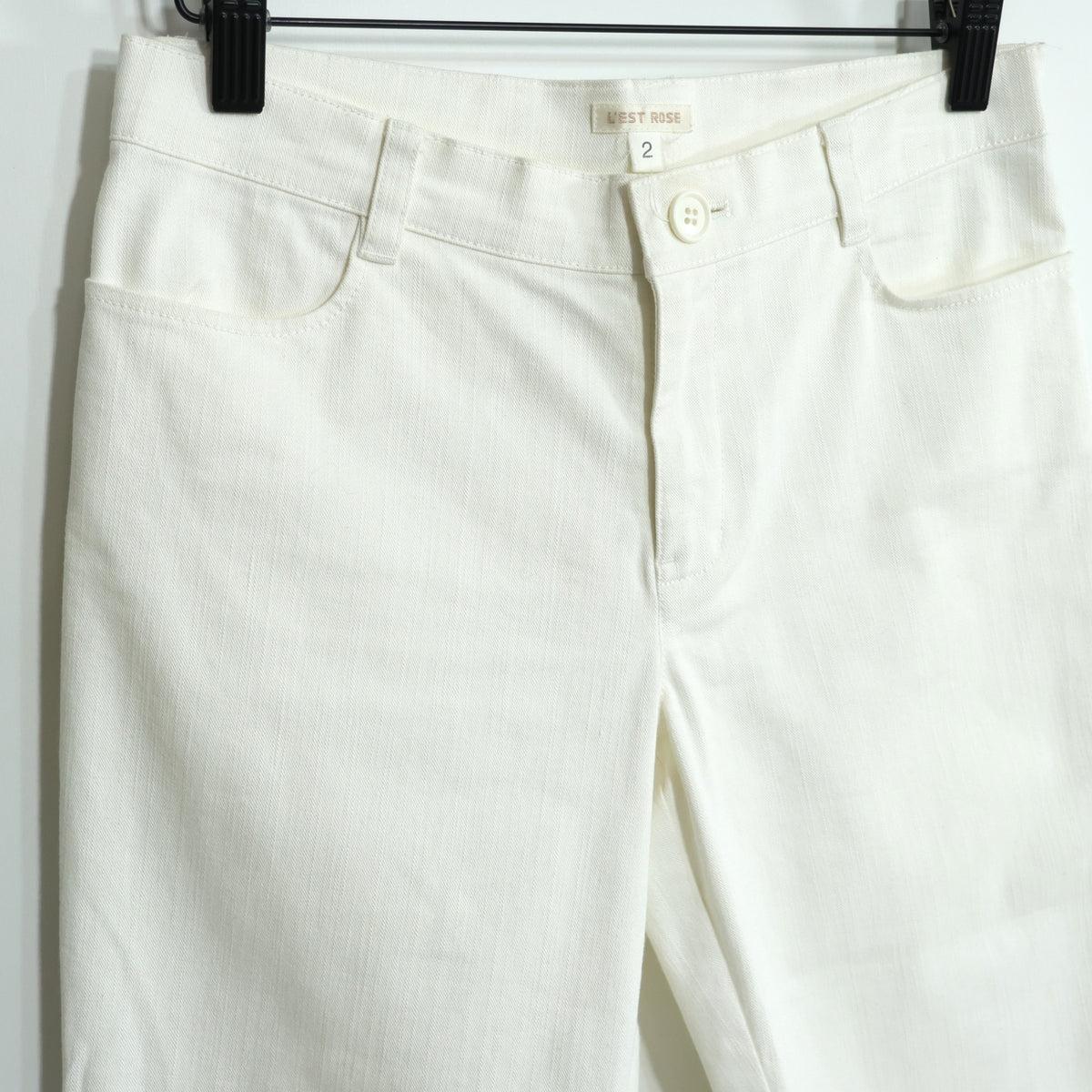 レストローズ L'EST ROSE ★ 裾フリル ストレッチ デニム クロップドパンツ  サイズ2 白系 z22942