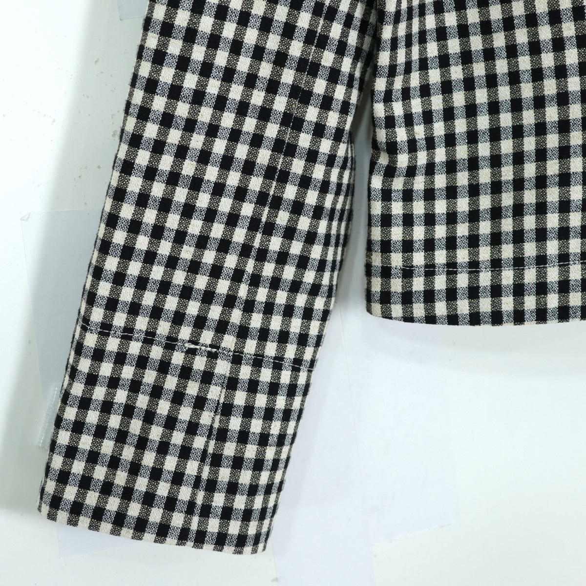 【極美品・紙タグ有】ジェンヌ★ノーカラージャケット ギンガムチェック サイズS 白黒系 綿麻♪z22037