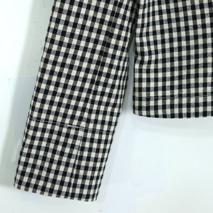 【極美品・紙タグ有】ジェンヌ★ノーカラージャケット ギンガムチェック サイズS 白黒系 綿麻♪z22037