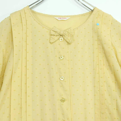 【極美品】ピンクハウス★ドット刺繍♪半袖ローンワンピース イエロー系 前開き ふんわりフォルム♪z20239