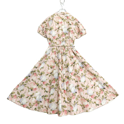 インゲボルグ★紫陽花pt♪半袖ワンピース ピンク系 前開き クラシカルデザイン♪薄手 z21979