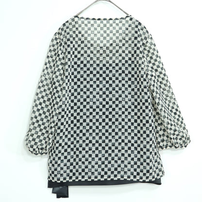 【美品・紙タグ有】アクアスキュータム★シフォン♪七分袖ブラウス&ロングスカート サイズ8 黒×白系 ブロックチェック♪薄手 z22074