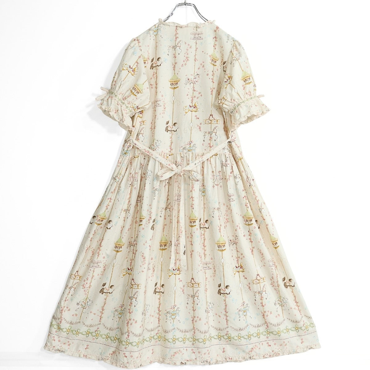 【美品・紙タグ有】ピンクハウス★メリーゴーラウンドpt♪ミディワンピース アイボリーピンク系 リボン♪残布有 2025年製 z22831