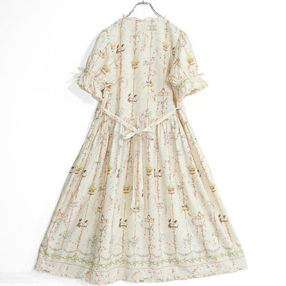 【美品・紙タグ有】ピンクハウス★メリーゴーラウンドpt♪ミディワンピース アイボリーピンク系 リボン♪残布有 2025年製 z22831