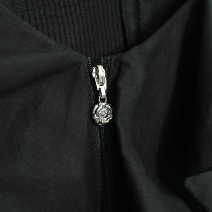 【美品】インゲボルグ★たっぷりフリル♪綿ローンジャケット ジップアップ 黒系 無地 前開き z23118