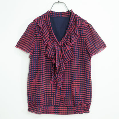 【美品！】MK ミッシェルクラン★幾何学模様が素敵♪半袖カットソー サイズ38(M) ミックス系 ボウタイ z22615