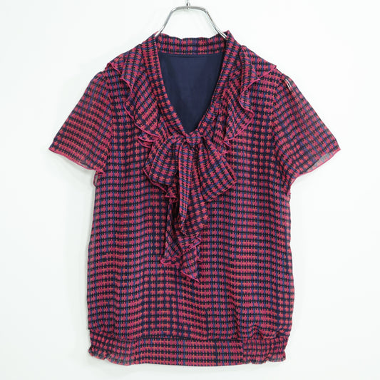 【美品！】MK ミッシェルクラン★幾何学模様が素敵♪半袖カットソー サイズ38(M) ミックス系 ボウタイ z22615