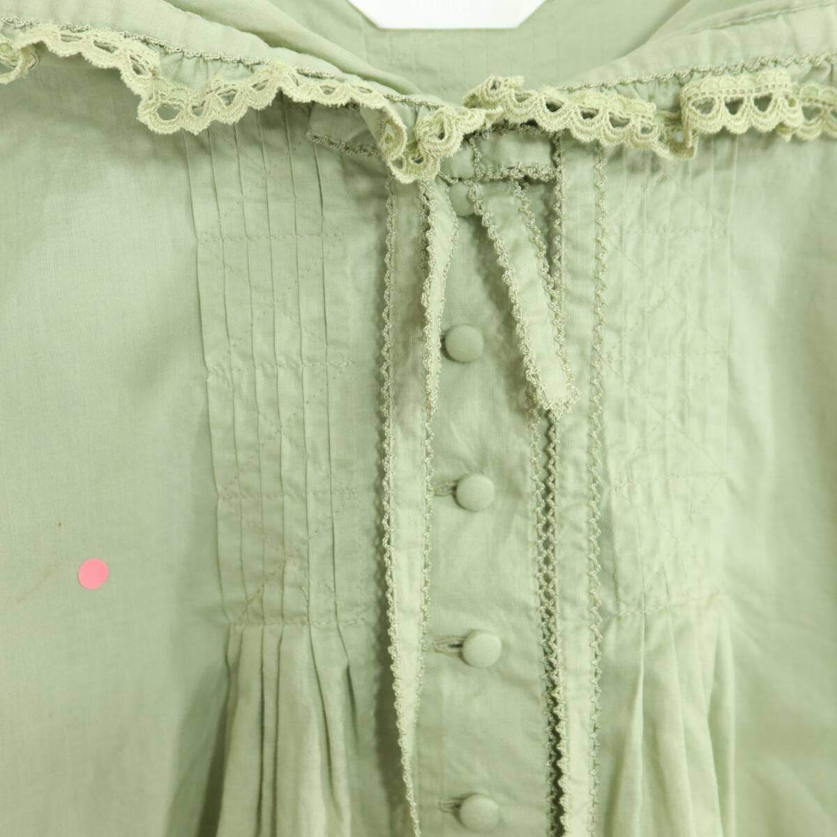 ピンクハウス★ふんわりフォルム♪フーディブラウス 綿ローン グリーン系 前開き レース&リボン♪z19627