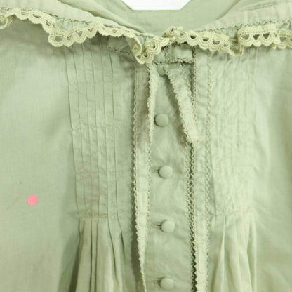 ピンクハウス★ふんわりフォルム♪フーディブラウス 綿ローン グリーン系 前開き レース&リボン♪z19627