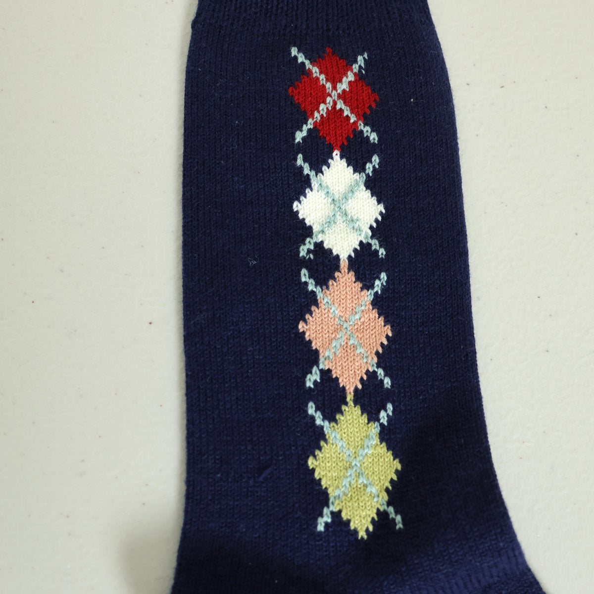 【美品】ピンクハウス★アーガイル柄クルーソックス 靴下  ダイヤ刺繍  トラッド 紺系 so372