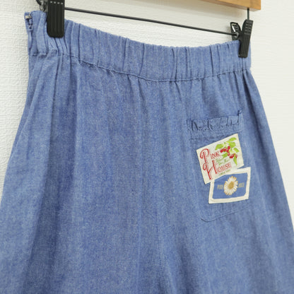 ピンクハウス★フリル使いワイドパンツ サイズM ブルー系 ひなぎくワッペン&ボタン飾り♪無地 z23194