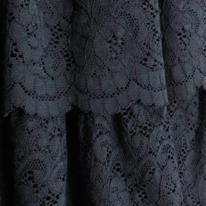 【美品】ピンクハウス★ボリューム感！たっぷりフリルとレース かぶせ段々フリルスカート 黒系 裏地コットン♪＊z17513
