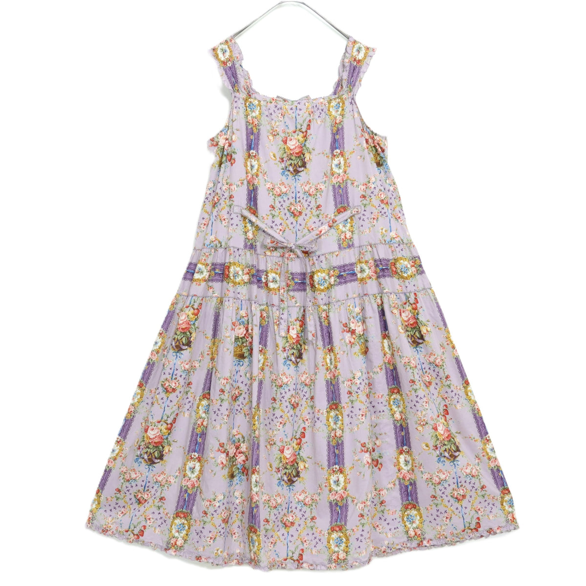 【極美品】ピンクハウス★壁紙模様pt♪キャミワンピ パープル系 薔薇&苺♪ふんわり♪2025年 薄手 z22499