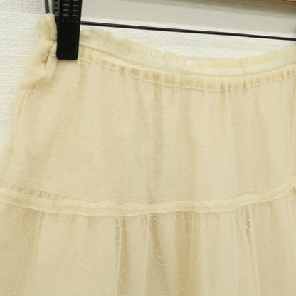 【美品】ピンクハウス★ドットチュールレース♪ひざ丈スカート ペチスカート クリーム色系 リボン&刺しゅうレース♪z23173