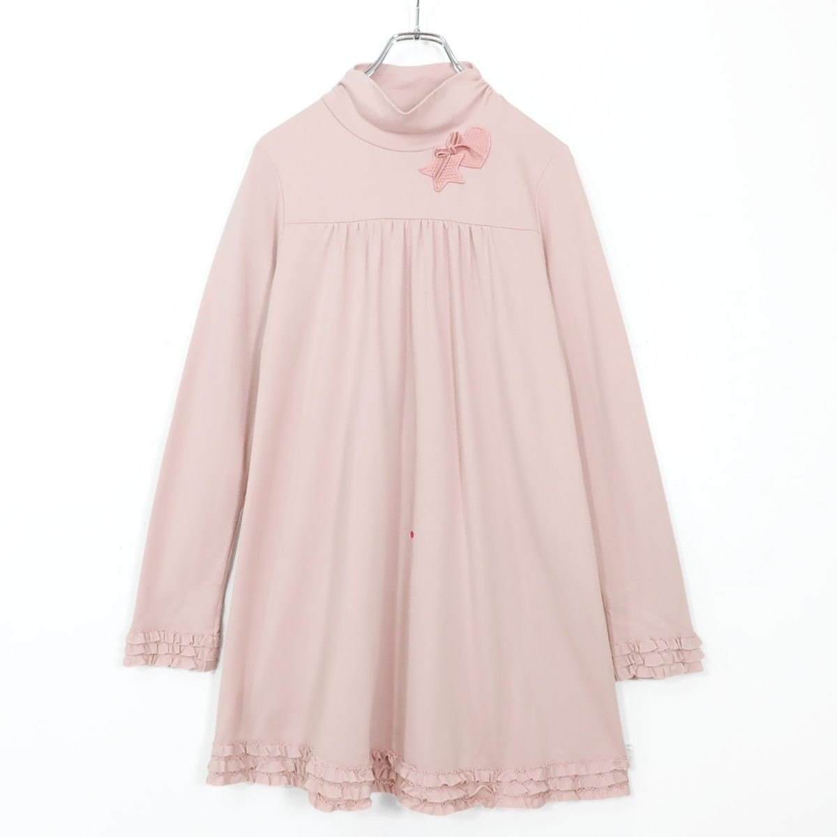 ピンクハウス★ふりふり♪ミニワンピース ハイネックギャザー 段々フリル風 袖レース ピンク系 z19901