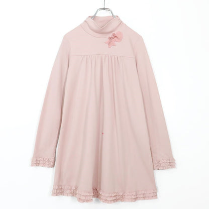 ピンクハウス★ふりふり♪ミニワンピース ハイネックギャザー 段々フリル風 袖レース ピンク系 z19901