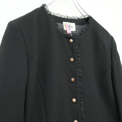 インゲボルグ★シフォンフリル&リボン♪セットアップ スカートスーツ サイズM&L 黒系  z27473