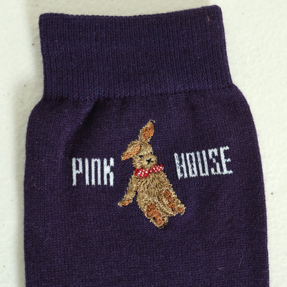 ピンクハウス★うさぎ刺繍 クルーソックス 靴下 紫 ウサギ ラビット 紺系 so365